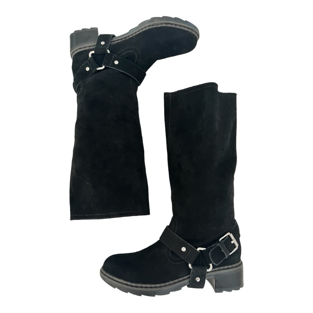 Moto boots black suede mid calf Nine West size 6.5 m